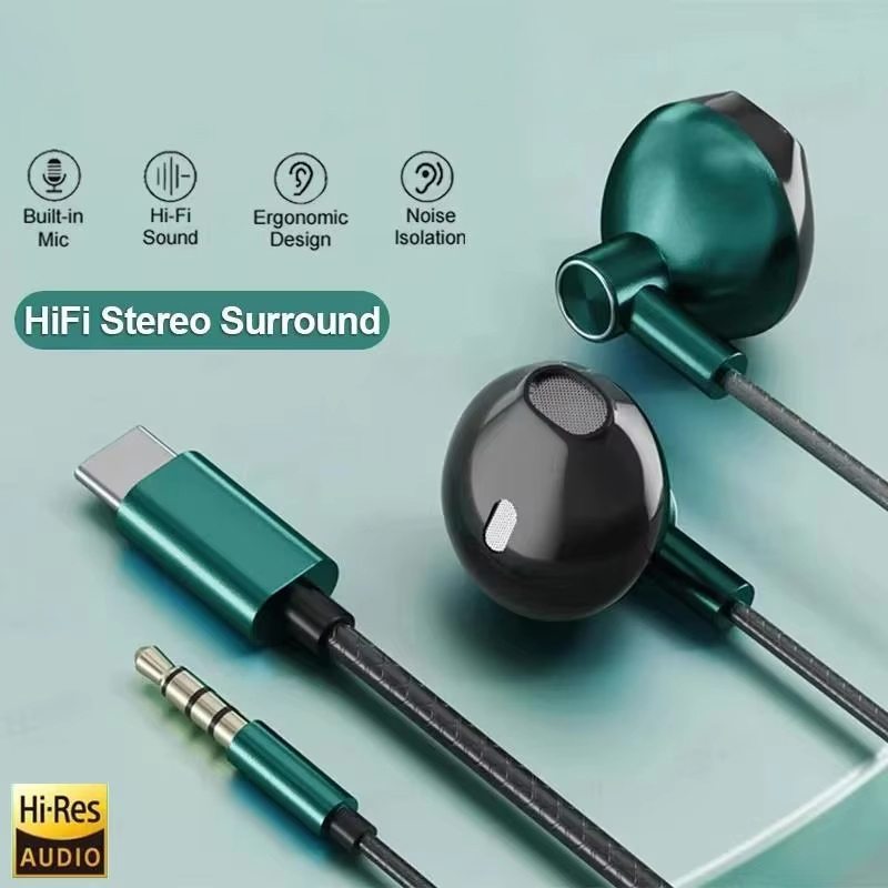 Wired Earphone Mic - Tipo c 3.5mm alta fidelidade estéreo